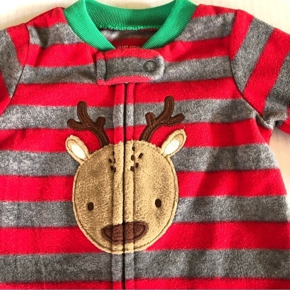 Carter’s Just One You Baby Boys' Reindeer Striped Fleece Footies Size 3M - Picture 4 of 13